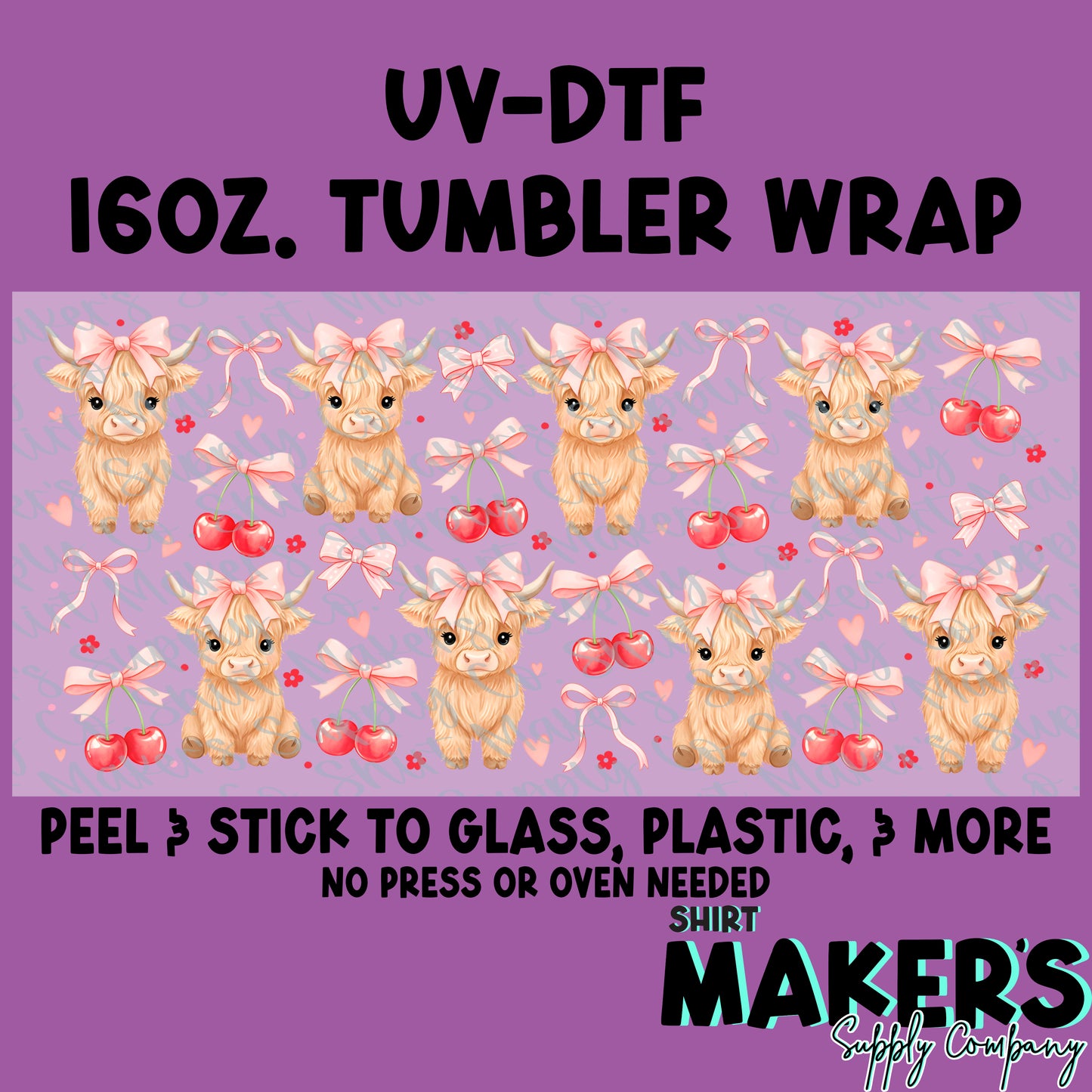 16oz. UV-DTF Valentine's Day Highland Cow Tumbler Wrap