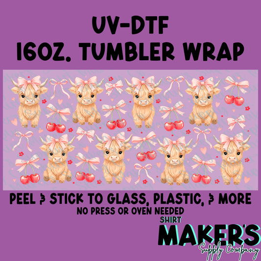 16oz. UV-DTF Valentine's Day Highland Cow Tumbler Wrap