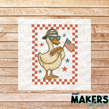 Goose Hot Dog Fourth of July DTF Transfer - or- Hat Patch, Acrylic, Magnet, or Keychain