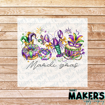Mardi Gras Mask and King Cake DTF Transfer - or- Hat Patch, Acrylic, Magnet, or Keychain