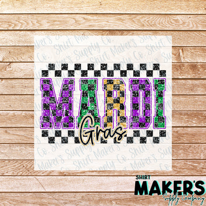 Mardi Gras Checkered DTF Transfer - or- Hat Patch, Acrylic, Magnet, or Keychain