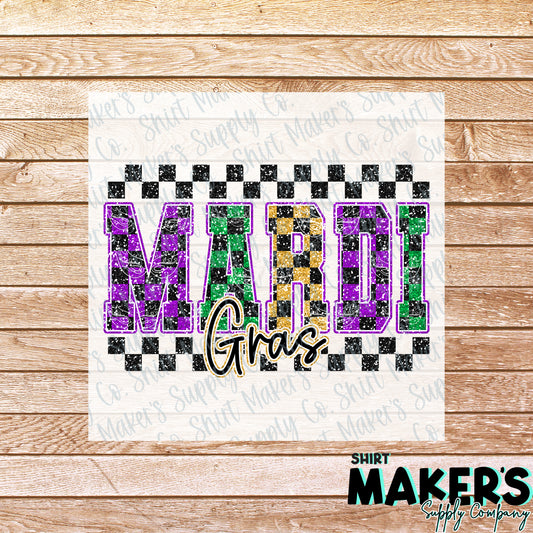 Mardi Gras Checkered DTF or Sublimation Transfer