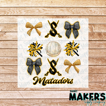 Matadors Volleyball Bow DTF Transfer - or- Hat Patch, Acrylic, Magnet, or Keychain