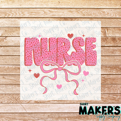 Nurse Bow Valentine's Day DTF Transfer - or- Hat Patch, Acrylic, Magnet, or Keychain