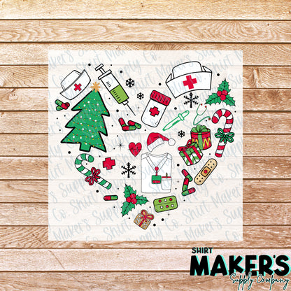Christmas Nurse Heart DTF Transfer - or- Hat Patch, Acrylic, Magnet, or Keychain