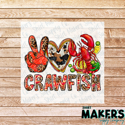 Peace Love Crawfish DTF Transfer - or- Hat Patch, Acrylic, Magnet, or Keychain