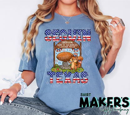 Seguin 4th of July Pecan Sign and Squirrel T-Shirt