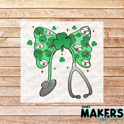 Nurse Stethoscope Bow St. Patrick's Day DTF Transfer - or- Hat Patch, Acrylic, Magnet, or Keychain