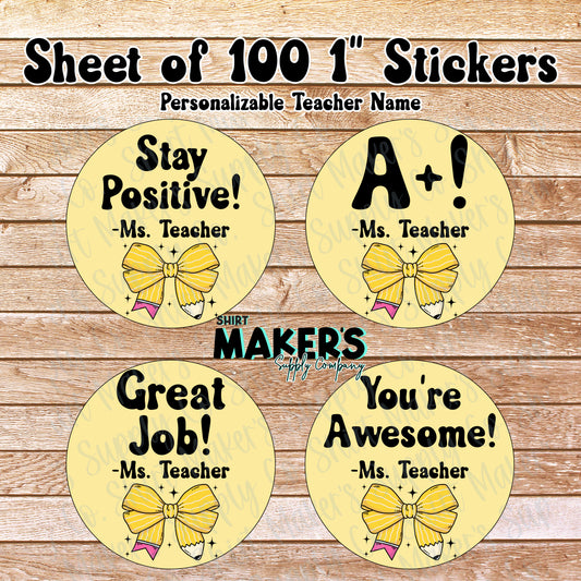 100 1" Personalized Teacher Stickers