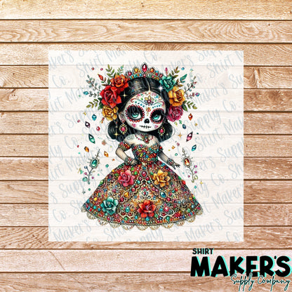 Catrina Dia De Los Muertos Day of the Dead DTF Transfer - or- Hat Patch, Acrylic, Magnet, or Keychain