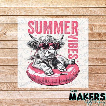Summer Vibes Cow #1 DTF Transfer - or- Hat Patch, Acrylic, Magnet, or Keychain