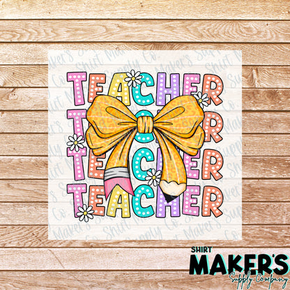 Teacher Bow DTF Transfer - or- Hat Patch, Acrylic, Magnet, or Keychain